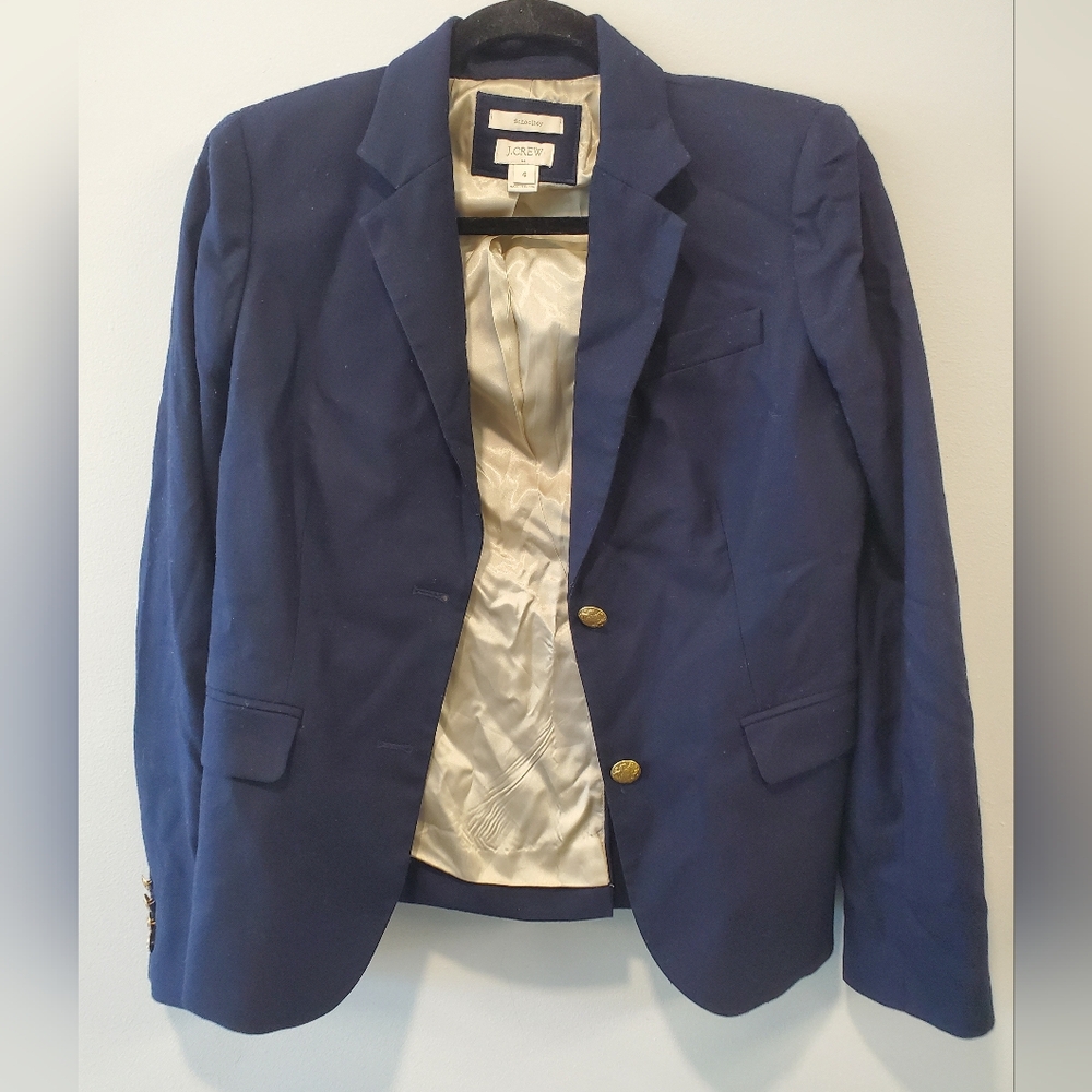 J. Crew Women's Schoolboy Blazer Navy Blue Wool Gold Buttons - Picture 5 of 8